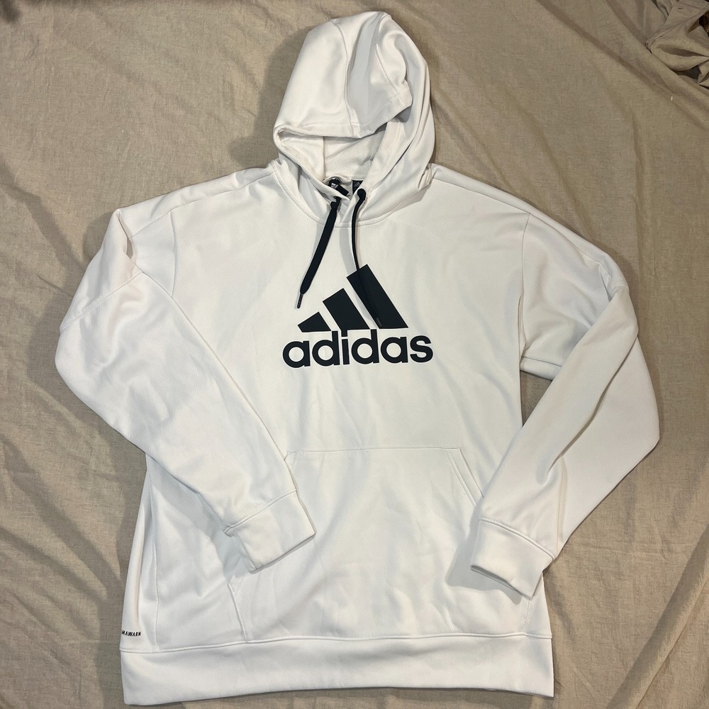 Adidas Climawarm Hoodie Mens XL White Black Big Logo 2010s Retro Sportswear